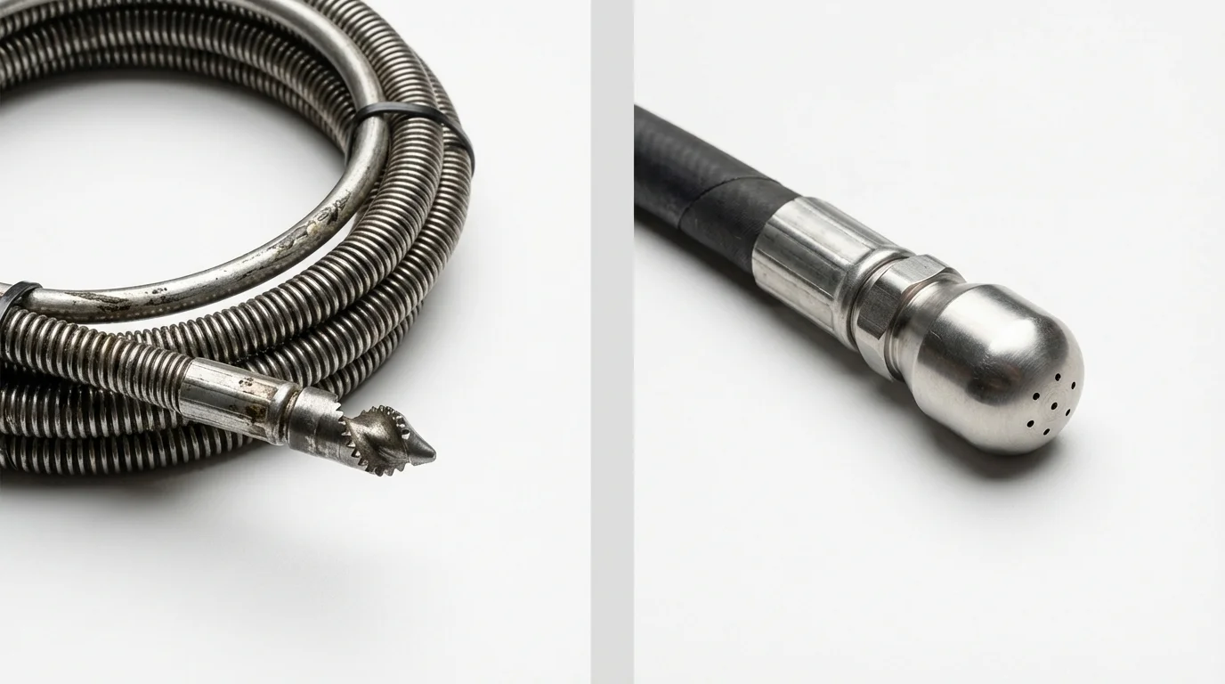 Drain snake cable and hydro jetting nozzle used for drain cleaning in Los Osos, CA