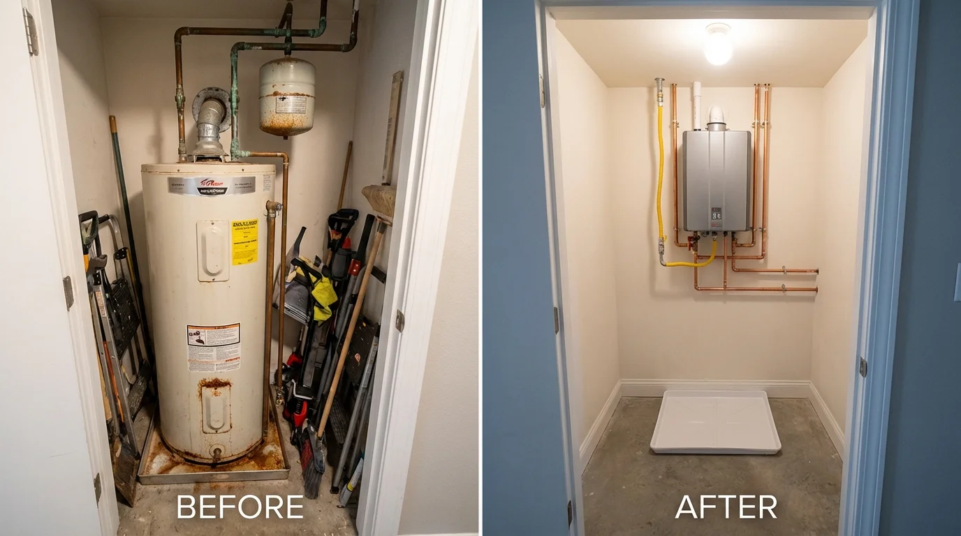 Tank water heater versus wall-mounted tankless unit comparison for Los Osos, CA homeowners